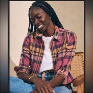 Faherty Pink and Yellow Plaid Button Down Shirt